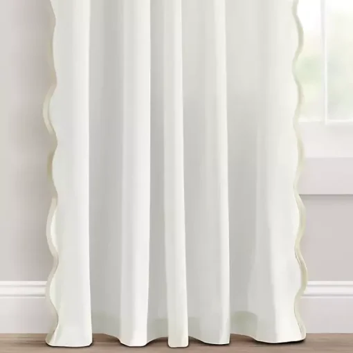 Kirklands Home Curtains & Drapes|White and Tan Scalloped Curtain Panel Set, 84 in.