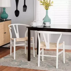 Kirklands Home Dining Chairs|and Tan Wishbone Dining Chairs, Set of 2 White