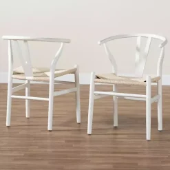 Kirklands Home Dining Chairs|and Tan Wishbone Dining Chairs, Set of 2 White