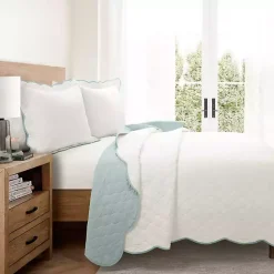 Kirklands Home Quilts|White and Teal Scallop 3-pc. King Quilt Set