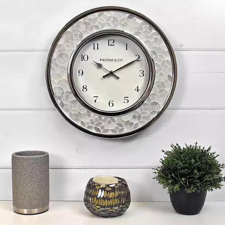 Kirklands Home Clocks|White Arabesque Mosaic Frame Wall Clock