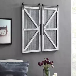 Kirklands Home Wall Plaques|White Barn Door Galvanized Wall Plaques, Set of 2 Gray