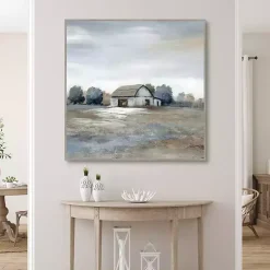 Kirklands Home Canvas Art|White Barn in Pasture Framed Canvas Art Print Gray