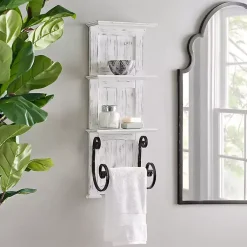 Kirklands Home Shelves|White Beadboard Shelves with Towel Bar Rack