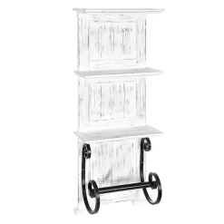 Kirklands Home Shelves|White Beadboard Shelves with Towel Bar Rack