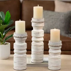 New Beaded Wood Pillar Candle Holder, 8 in. Candle Holders