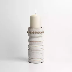 New Beaded Wood Pillar Candle Holder, 8 in. Candle Holders