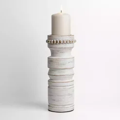 New Beaded Wood Pillar Candle Holder, 11 in. Candle Holders