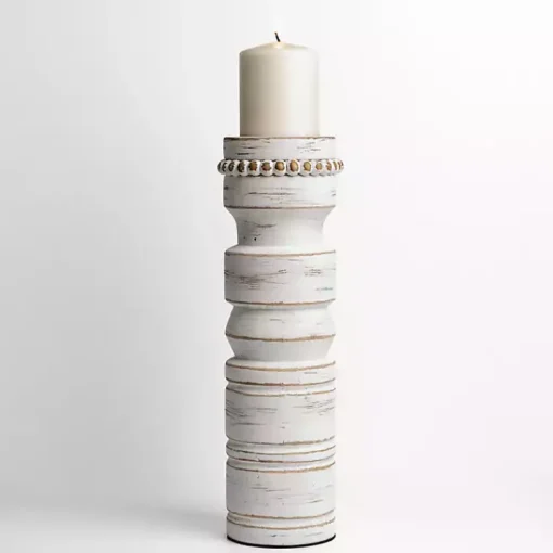 Sale Beaded Wood Pillar Candle Holder, 14 in. Candle Holders