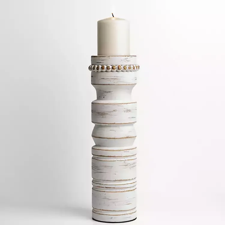 Sale Beaded Wood Pillar Candle Holder, 14 in. Candle Holders