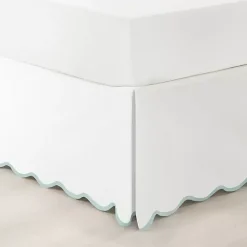 Kirklands Home Bedding Essentials|White Blue Scalloped Coastal King Bed Skirt