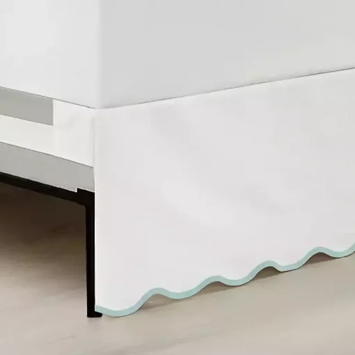 Kirklands Home Bedding Essentials|White Blue Scalloped Coastal King Bed Skirt