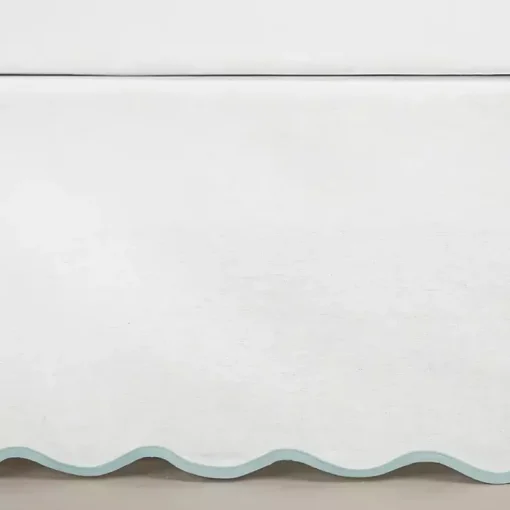 Kirklands Home Bedding Essentials|White Blue Scalloped Coastal King Bed Skirt