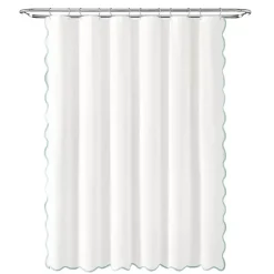 Kirklands Home Shower Curtains|White Blue Scalloped Coastal Shower Curtain