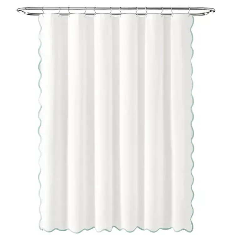 Kirklands Home Shower Curtains|White Blue Scalloped Coastal Shower Curtain