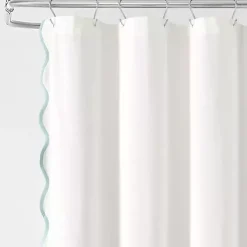 Kirklands Home Shower Curtains|White Blue Scalloped Coastal Shower Curtain