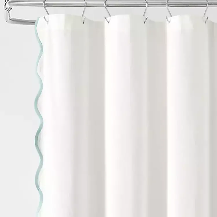 Kirklands Home Shower Curtains|White Blue Scalloped Coastal Shower Curtain