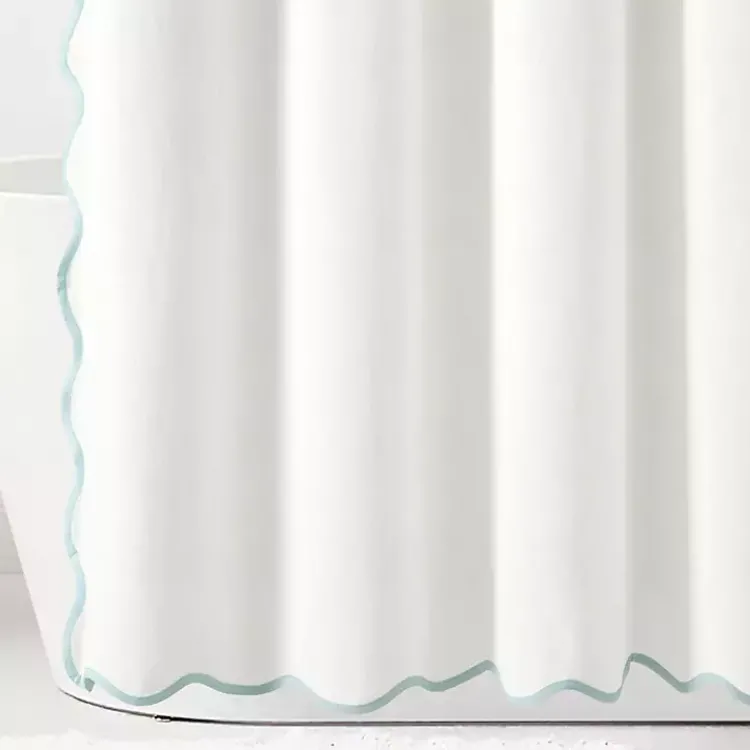 Kirklands Home Shower Curtains|White Blue Scalloped Coastal Shower Curtain