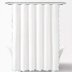 Kirklands Home Shower Curtains|White Blue Scalloped Coastal Shower Curtain
