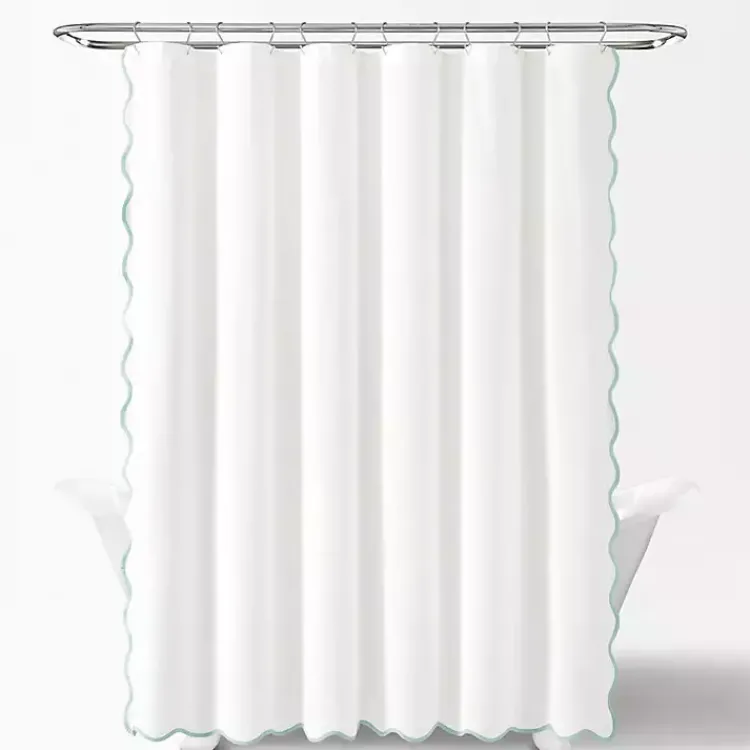 Kirklands Home Shower Curtains|White Blue Scalloped Coastal Shower Curtain