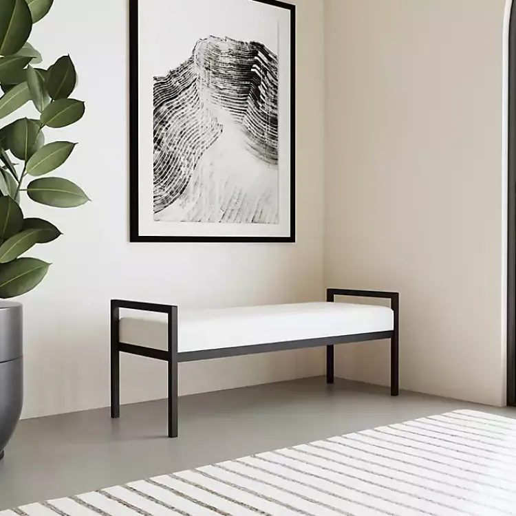 Kirklands Home Benches & Ottomans|Boucle Black Metal Bench White