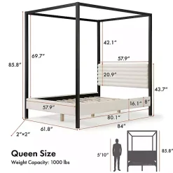 Kirklands Home Beds & Headboards|White Boucle Upholstered Black Canopy Queen Bed