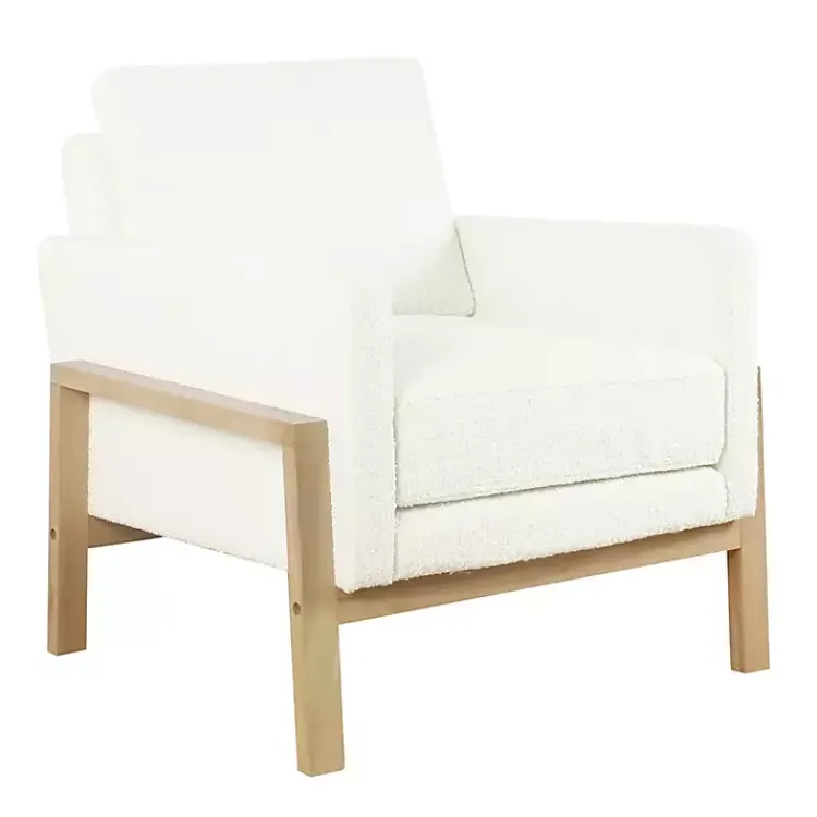 Kirklands Home Accent Chairs|Boucle Wood Frame Accent Chair White