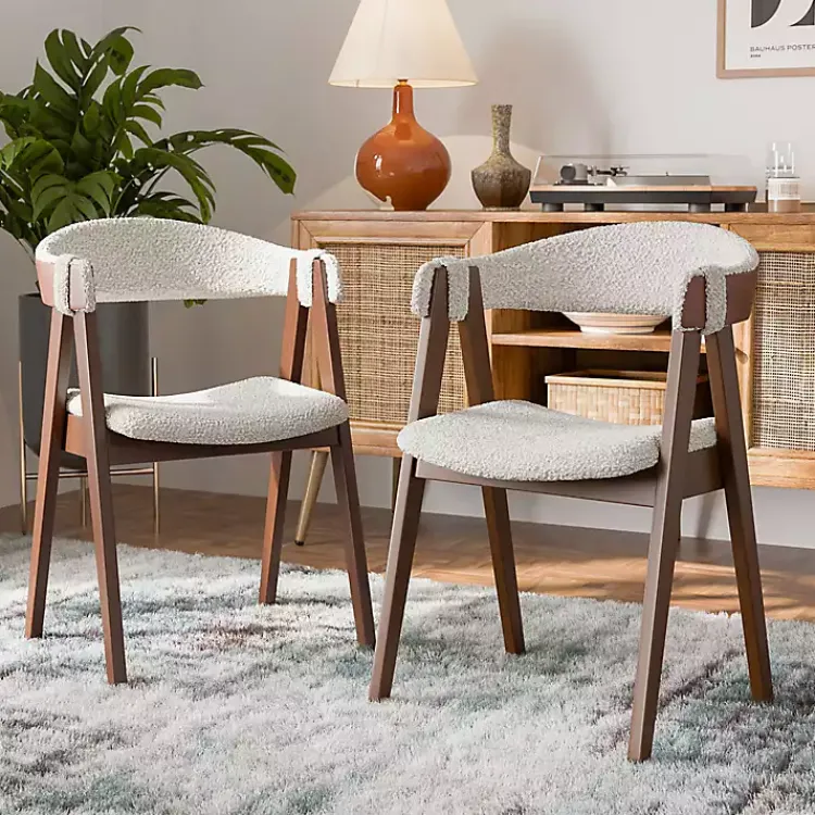 Kirklands Home Dining Chairs|Boucle Wood Penny Dining Chairs, Set of 2 White