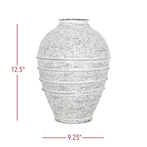 White Braided Stripe Metal Vase Vases