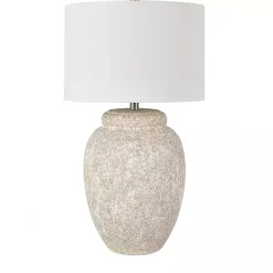Kirklands Home Table Lamps|White Brush Textured Table Lamp Ivory