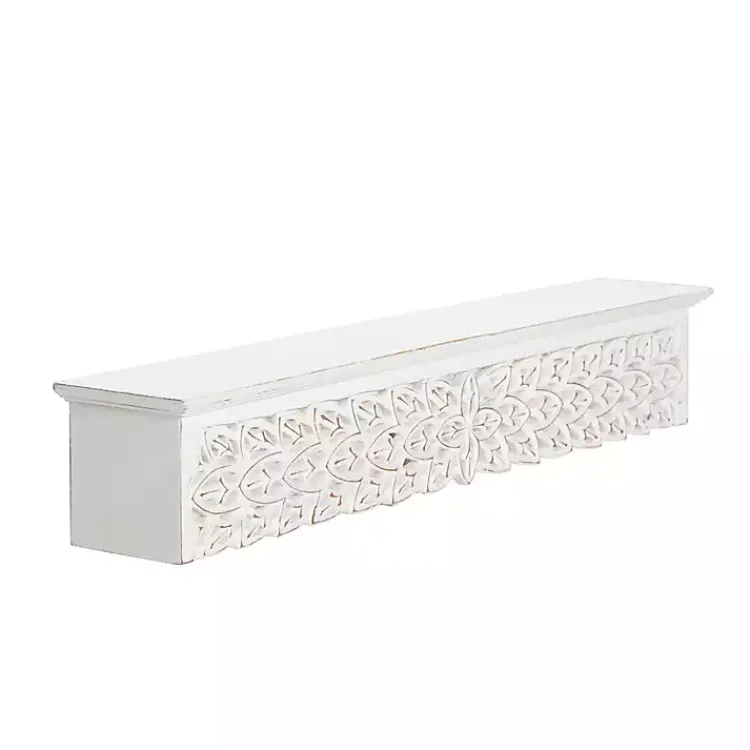 Kirklands Home Shelves|White Carved Floral Decorative Wall Shelf