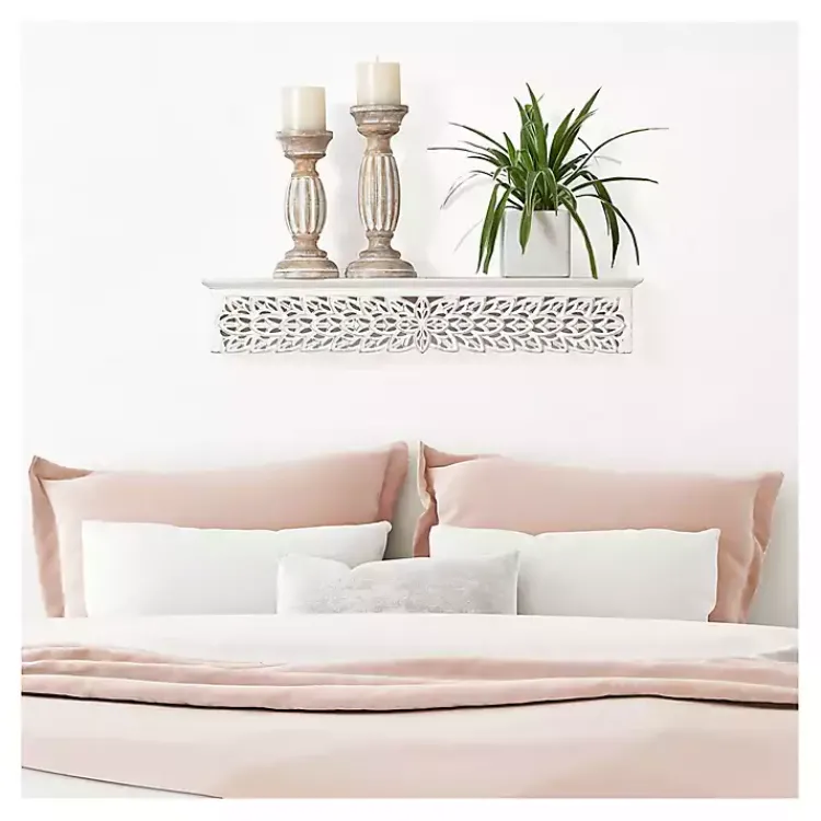 Kirklands Home Shelves|White Carved Floral Decorative Wall Shelf