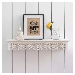 Kirklands Home Shelves|White Carved Floral Wall Shelf
