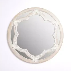 Kirklands Home Decorative Mirrors|White Carved Petal Wall Mirror