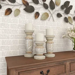 Discount White Carved Wood Candle Holders, Set of 3 Candle Holders