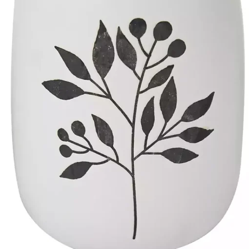 Outlet White Ceramic Berry and Fern Vases, Set of 3 Vases
