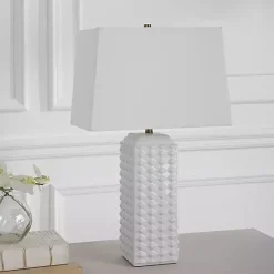 Kirklands Home Table Lamps|Ceramic Diamond Textured Table Lamp White