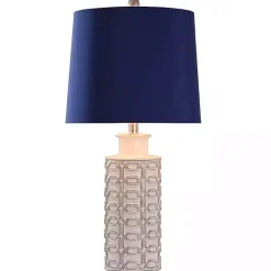 Kirklands Home Table Lamps|White Ceramic Geometric Table Lamp with Shade Blue