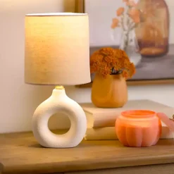 Kirklands Home Table Lamps|Ceramic Open Circle Mini Lamp White