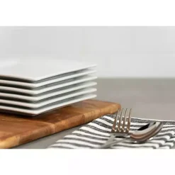 Kirklands Home Dinnerware|Ceramic Square Appetizer Plates, Set of 6 White