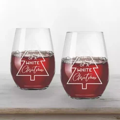 New White Christmas Stemless Wine Glasses, Set of 2 Christmas Dining & Entertaining