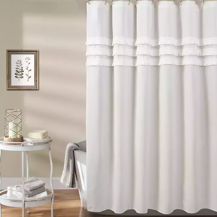 Kirklands Home Shower Curtains|Ciel Tassel Shower Curtain White