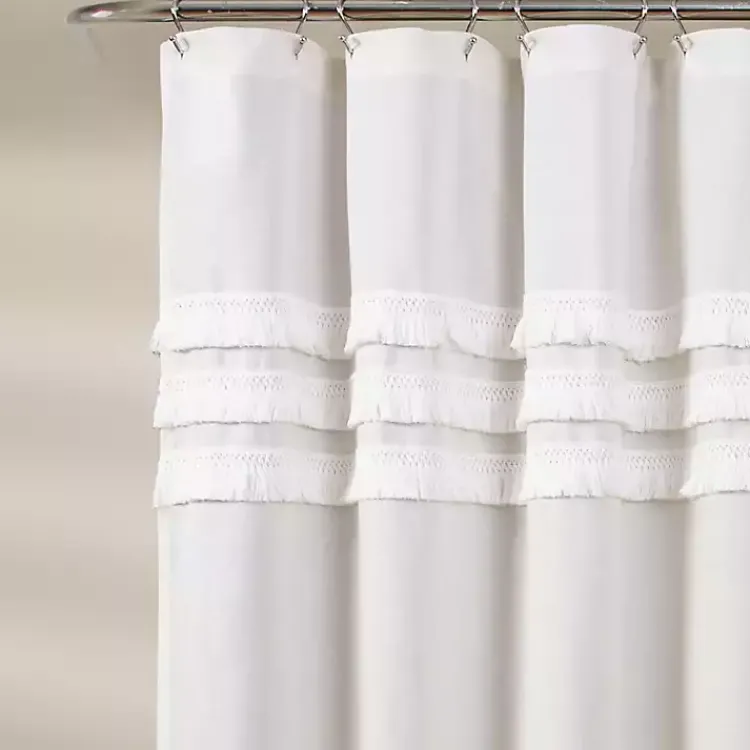 Kirklands Home Shower Curtains|Ciel Tassel Shower Curtain White