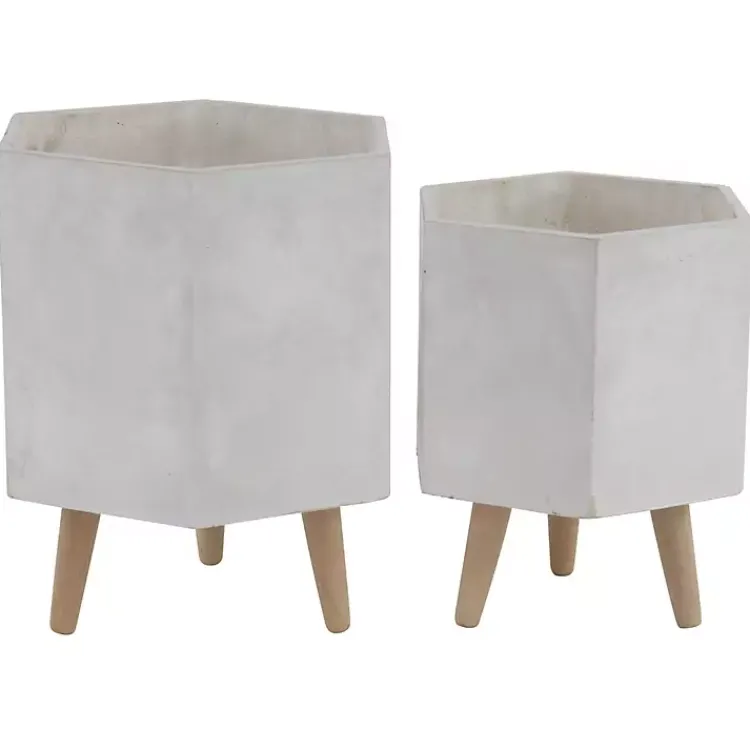 Kirklands Home Planters|Clay and Wood Hexagon Planters, Set of 2 White