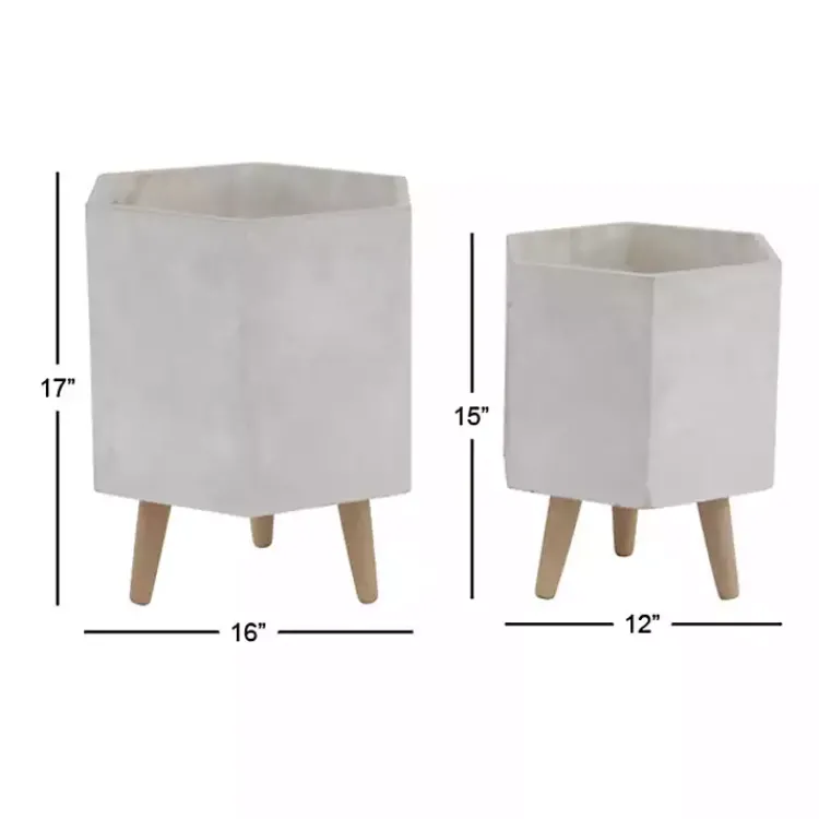 Kirklands Home Planters|Clay and Wood Hexagon Planters, Set of 2 White