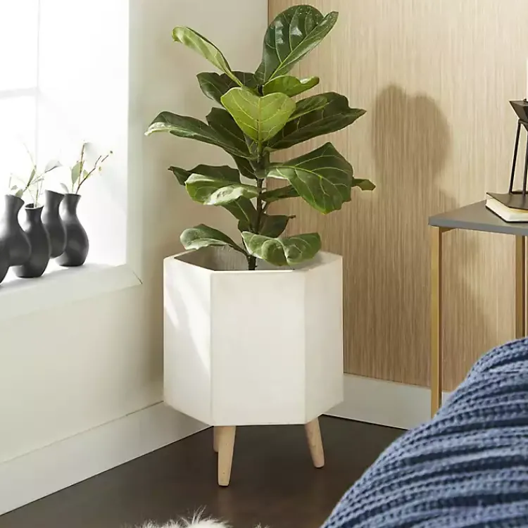 Kirklands Home Planters|Clay and Wood Hexagon Planters, Set of 2 White