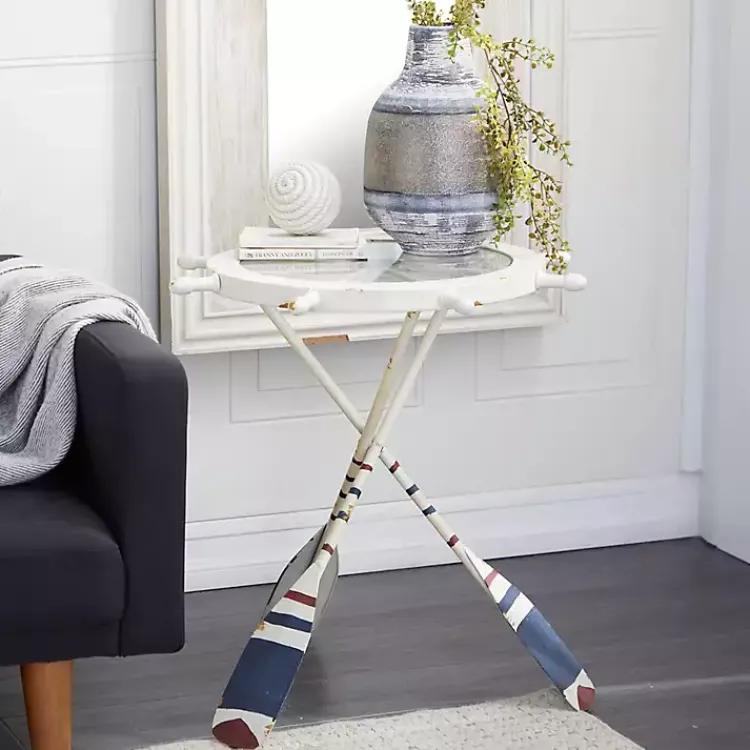 Kirklands Home Accent & End Tables|White Coastal Ship Accent Table