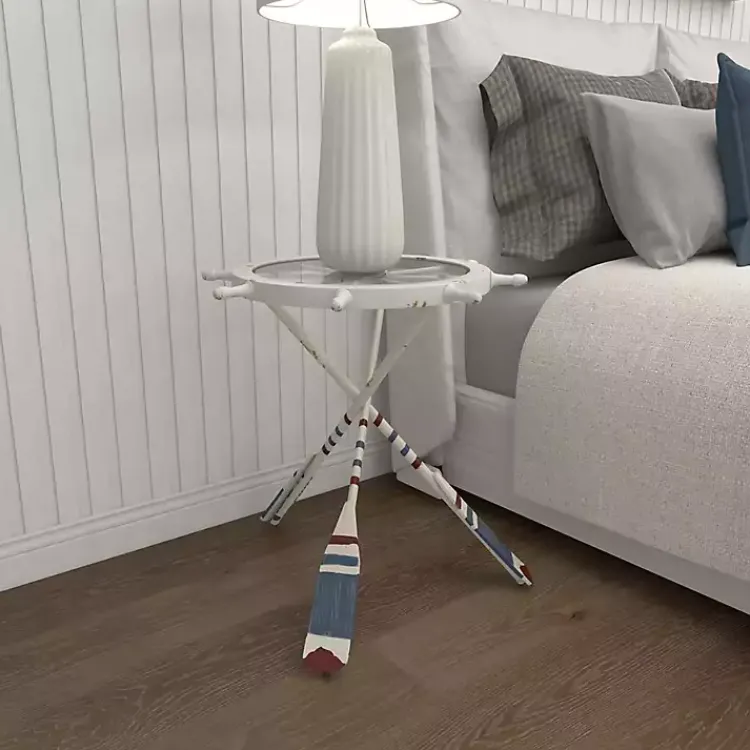 Kirklands Home Accent & End Tables|White Coastal Ship Accent Table