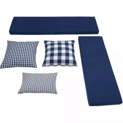 Kirklands Home Benches & Ottomans|White Corner Bench with Blue Cushions