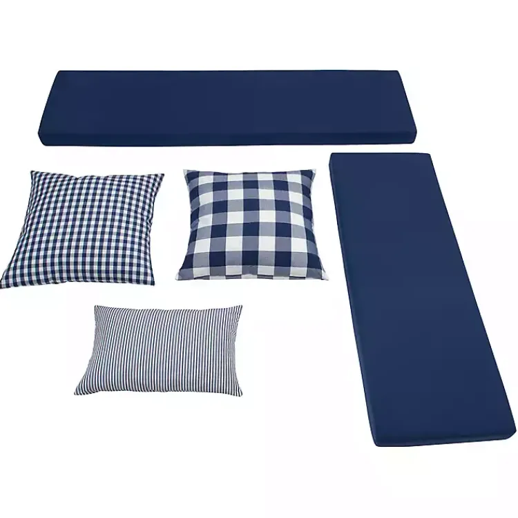 Kirklands Home Benches & Ottomans|White Corner Bench with Blue Cushions